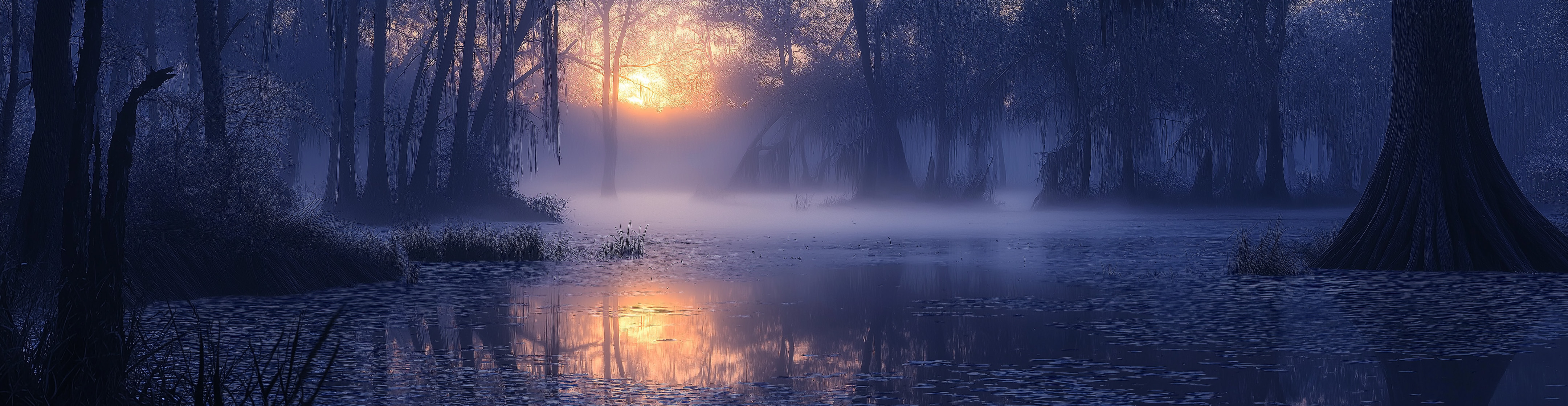 Misty swamp at twilight